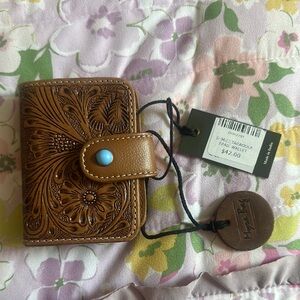 Myra Bag Tan Leather Wallet with Floral Embossing